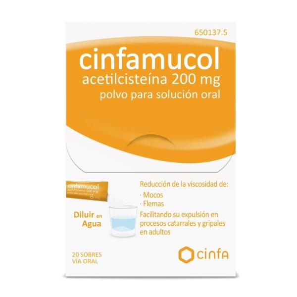 Cinfamucol Acetilcisteina 200 Mg Polvo para Solución Oral 20 Sobres
