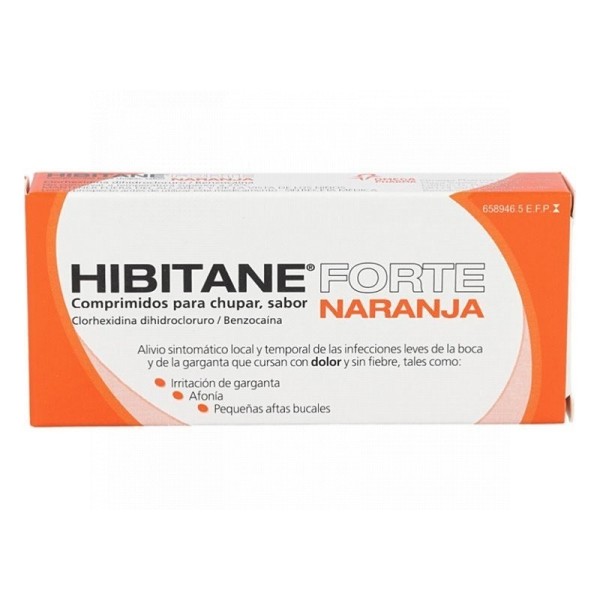 Hibitane Forte Comprimidos para Chupar Sabor Naranja, 20 Comprimidos