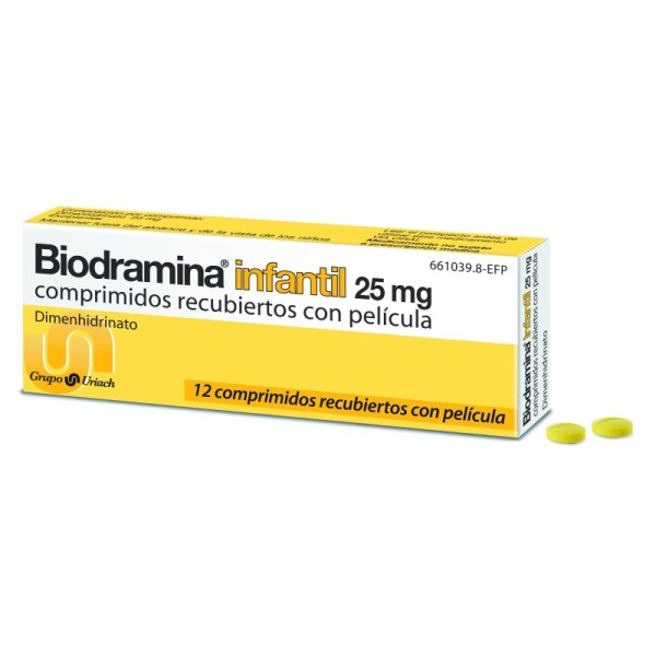 Biodramina Infantil 25 Mg 12 Comprimidos Recubiertos con Película