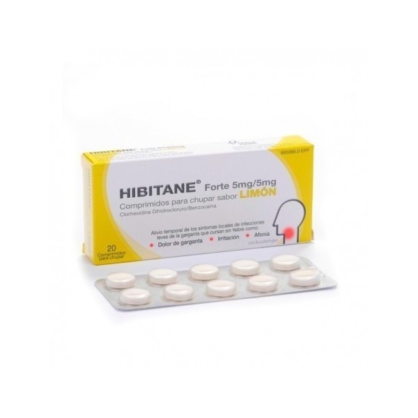 Hibitane Forte 5mg-5mg Comp para Chupar Sabor Limón, 20 Comprimidos