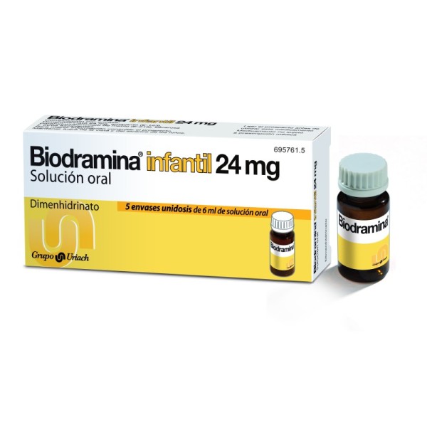 Biodramina Infantil 24 Mg Solucion Oral, 5 Monodosis 6 Ml