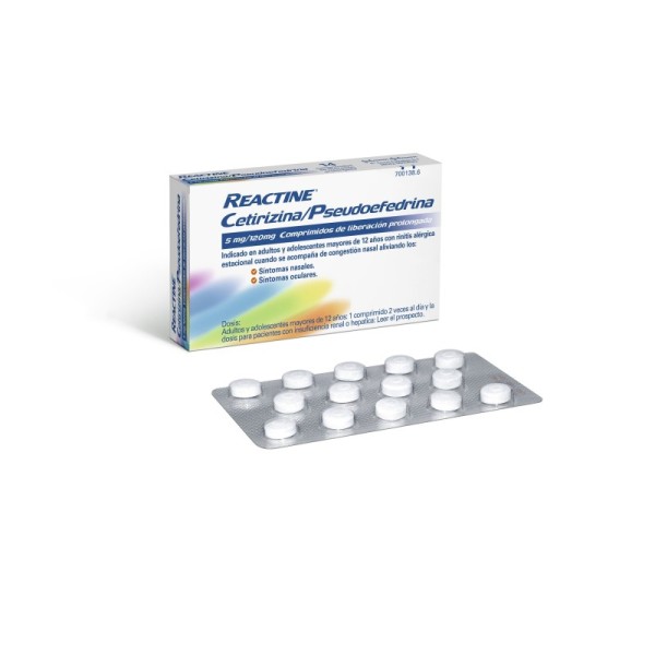 Reactine Cetirizina-pseudoefedrina 5-120 Mg Comprimidos Liberación Prolongada, 14 Comprimidos