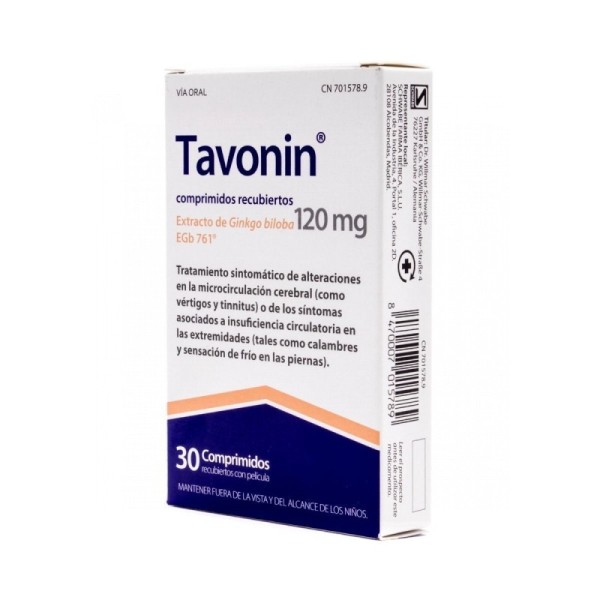 TAVONIN 120 MG COMPRIMIDOS RECUBIERTOS CON PELICULA , 30 comprimidos