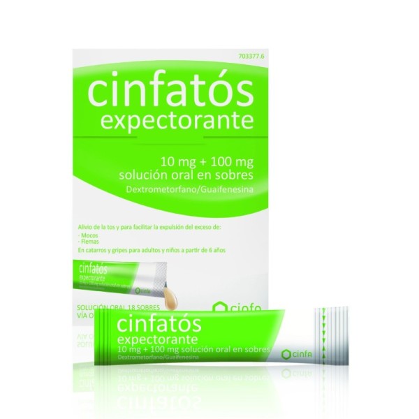 Cinfatos Expectorante 10 Mg + 100 Mg Solución Oral en Sobres, 18 Sobres