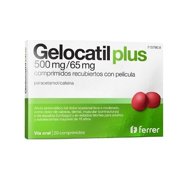 GELOCATIL PLUS 500 MG/65 MG COMPRIMIDOS RECUBIERTOS CON PELICULA, 20 comprimidos