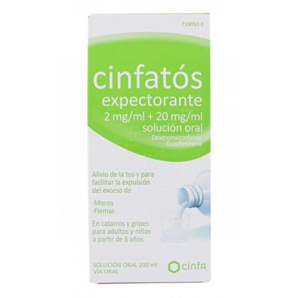 CINFATOS EXPECTORANTE 2 mg/ml + 20 mg/ml SOLUCION ORAL, 1 frasco de 200 ml
