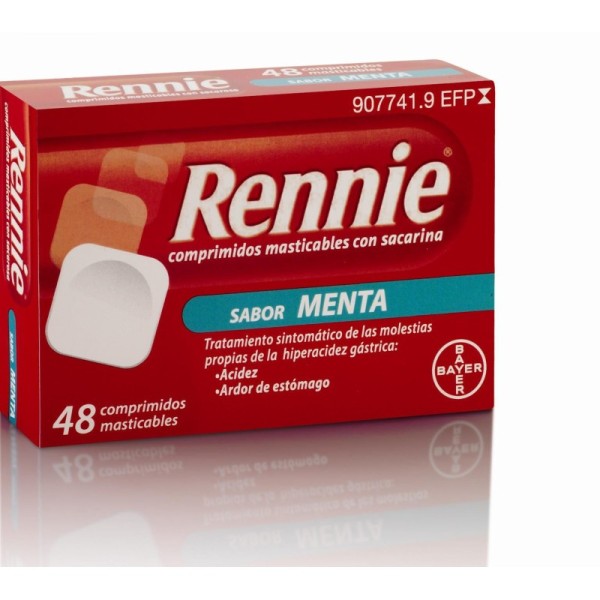 Rennie Comprimidos Masticables con Sacarina, 48 Comprimidos